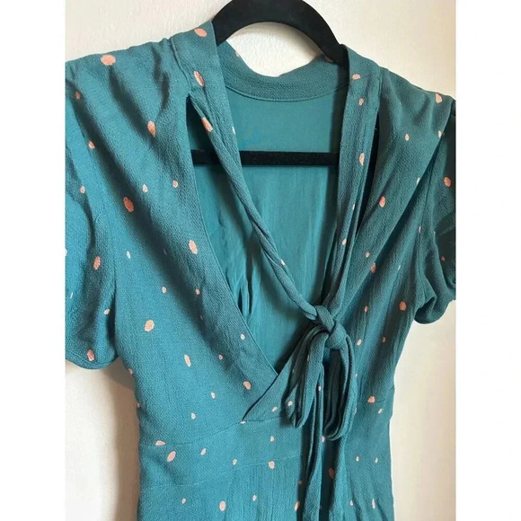 Free People Green Polka Dot Abbie Tie Neck Reversible Dress, Size 4 - Picture 8 of 9